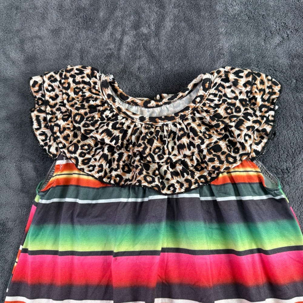 Botique Girls 3T-4T‎ Serape Leopard Multi Color Maxi Dress Black Fringe - Picture 2 of 11